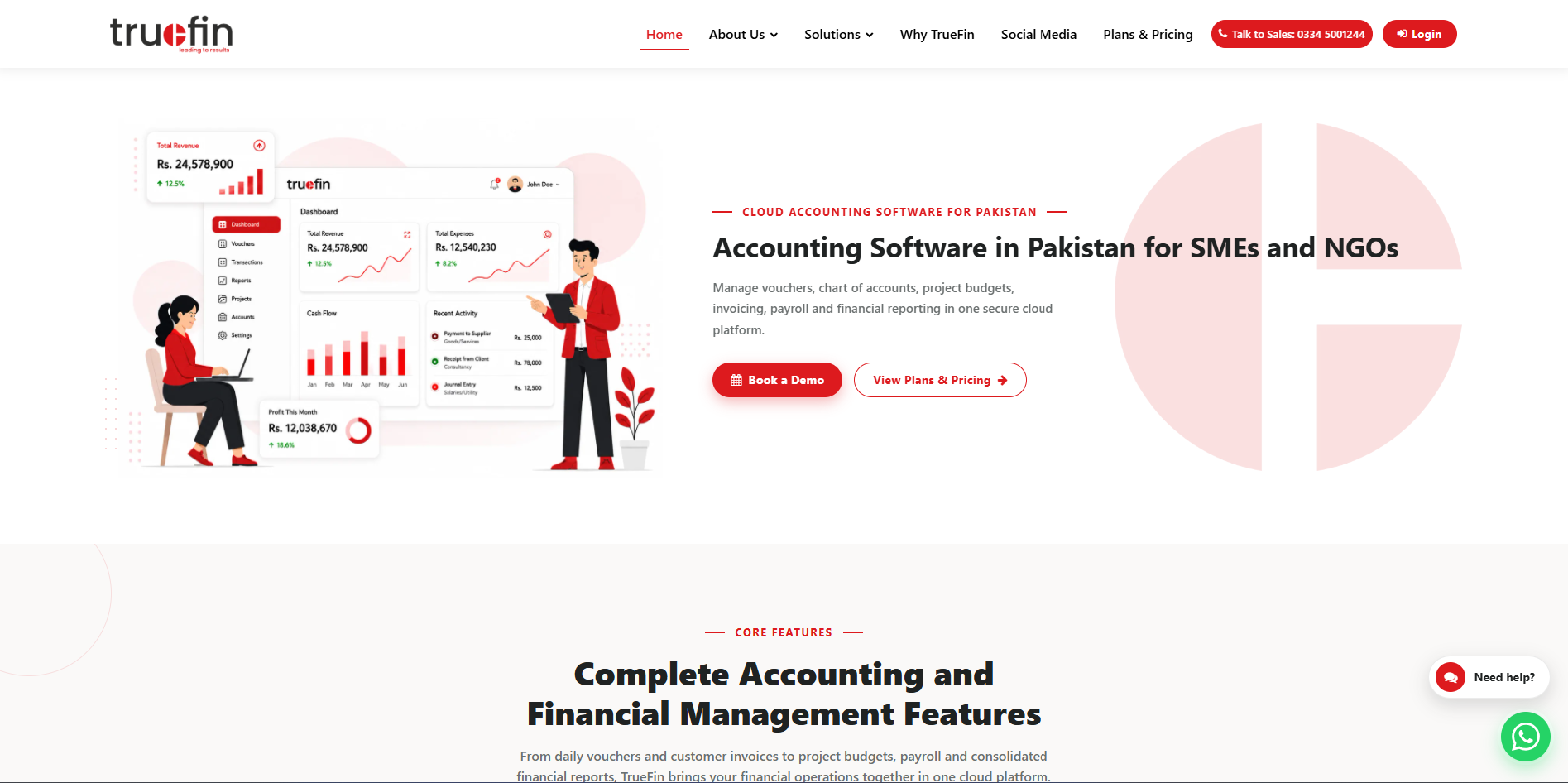 TrueFin cloud accounting software landing page