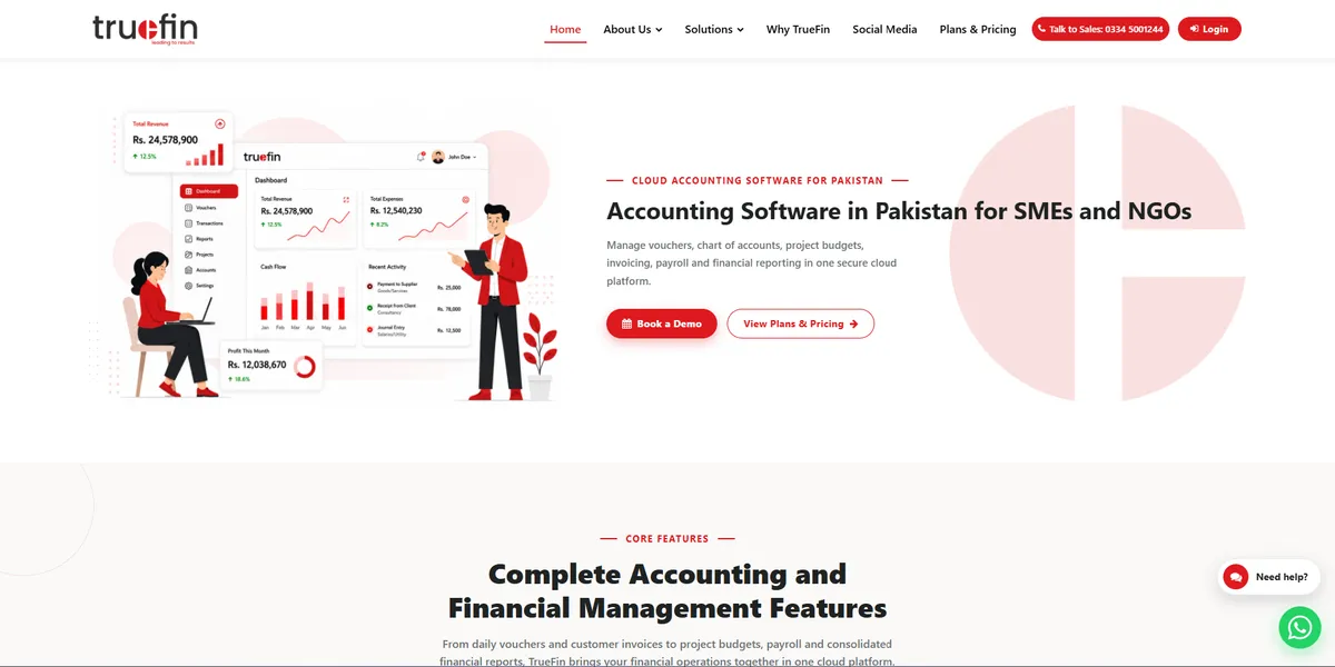 TrueFin cloud accounting software landing page